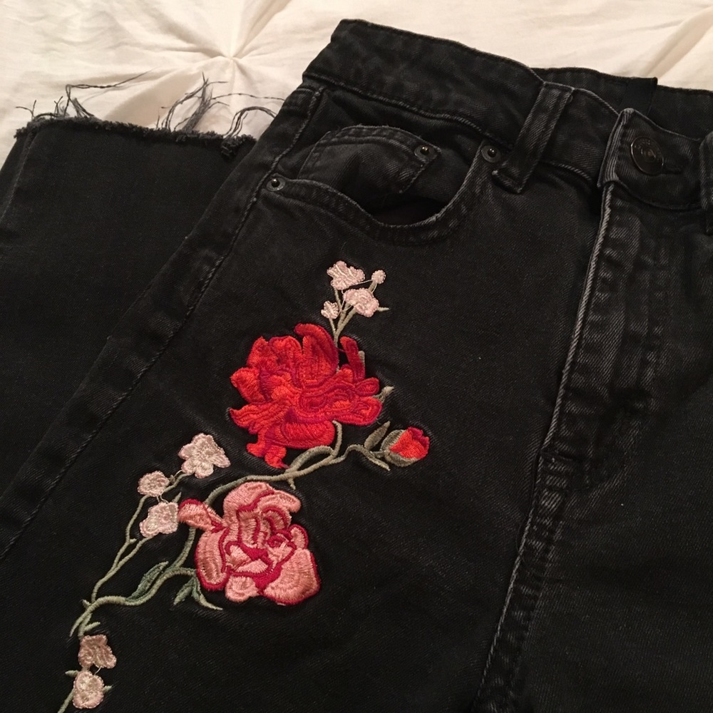 H&M High Waisted Embroidered Denim